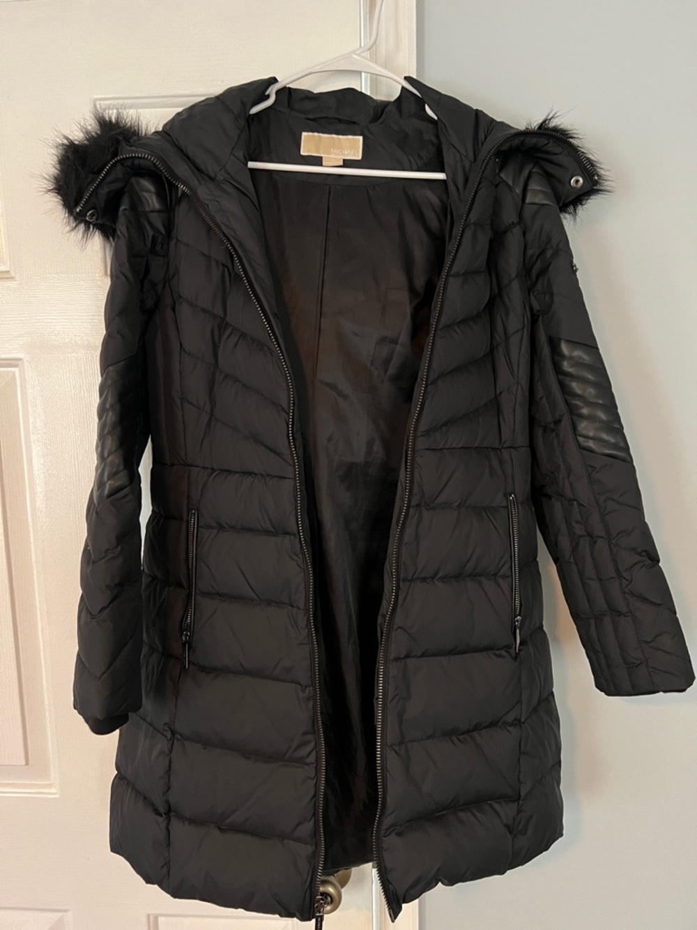 MICHAEL Michael Kors Black Quilted Hooded Puffer with Faux Fur Trim